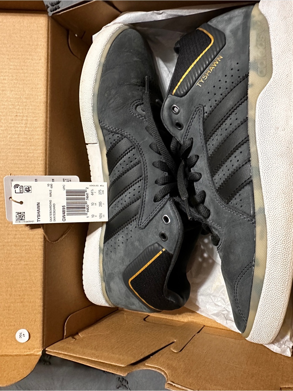 adidas Tyshawn Suede Sneakers in Charcoal with Yellow Trim